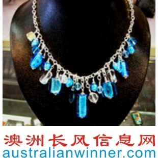  Charm Necklace Aqua Blue